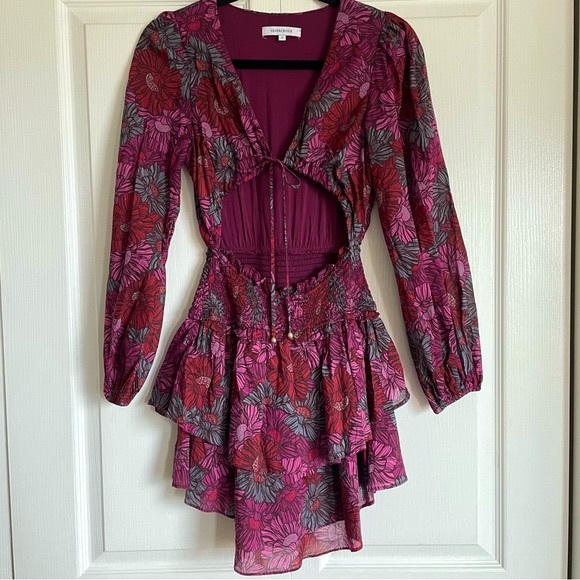 Olivaceous Women’s 3/4 Sleeve Ruffle Hem Floral Print Dress in Fuchsia - Small - Picture 1 of 10